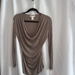 Kenar Cowl Neck Long Sleeve Top in Brown